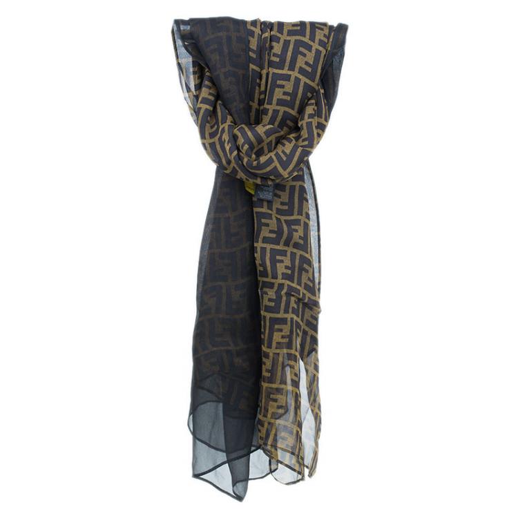 Pre Owned Fendi Two Tone Zucca Silk Stole