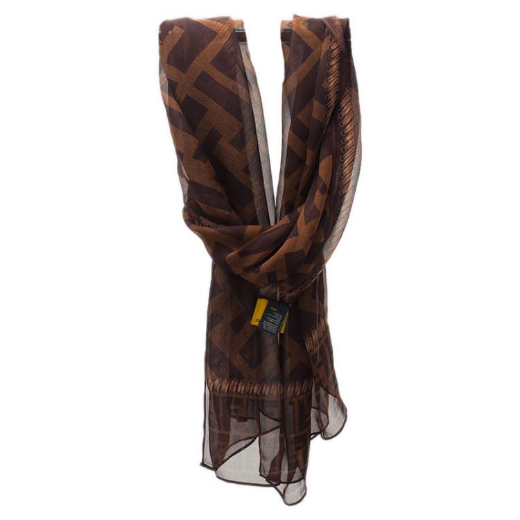 Pre Owned Fendi Brown Zucca Silk Stole