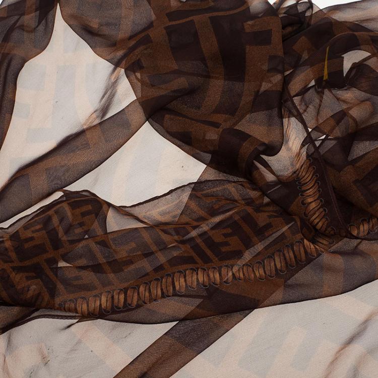 Pre Owned Fendi Brown Zucca Silk Stole