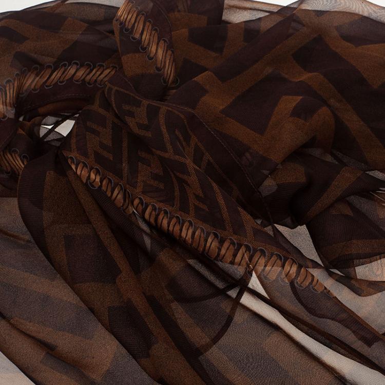 Pre Owned Fendi Brown Zucca Silk Stole