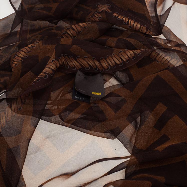 Pre Owned Fendi Brown Zucca Silk Stole