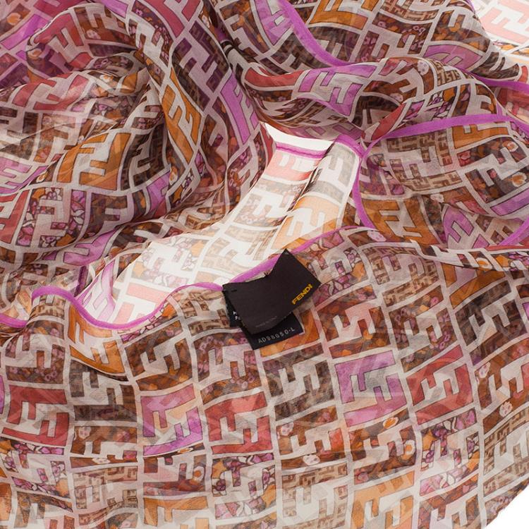 Pre Owned Fendi Pink Zucca Silk Stole