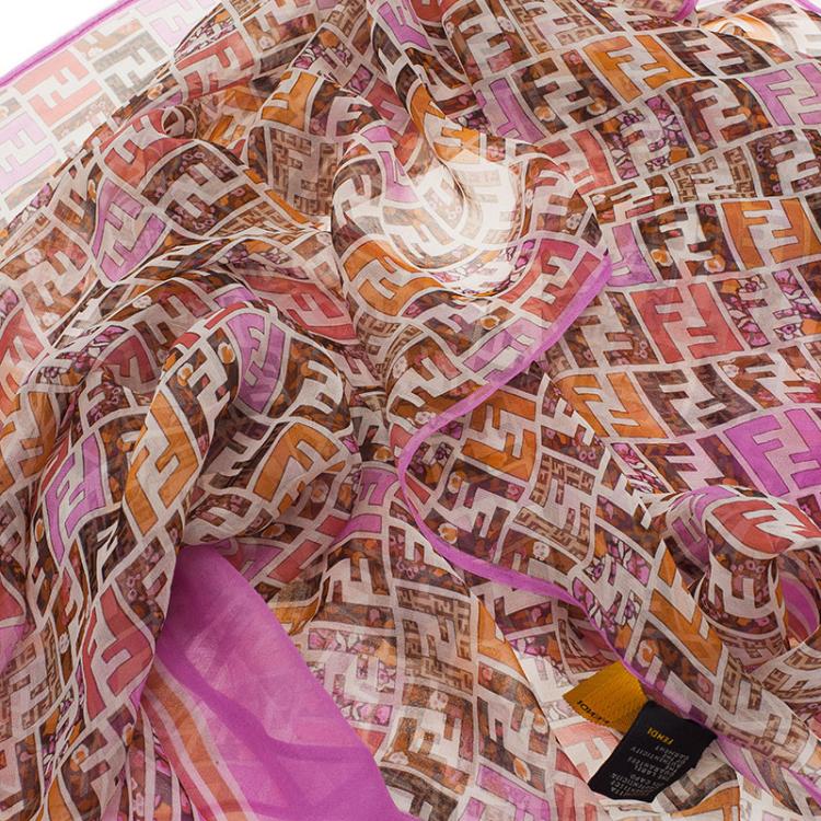 Pre Owned Fendi Pink Zucca Silk Stole