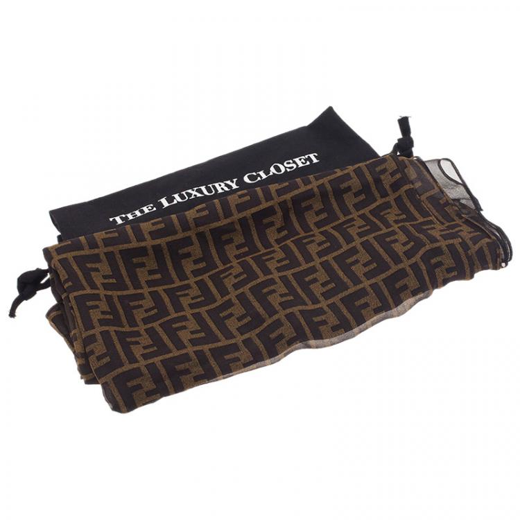 Pre Owned Fendi Tobacco Zucca Silk Scarf