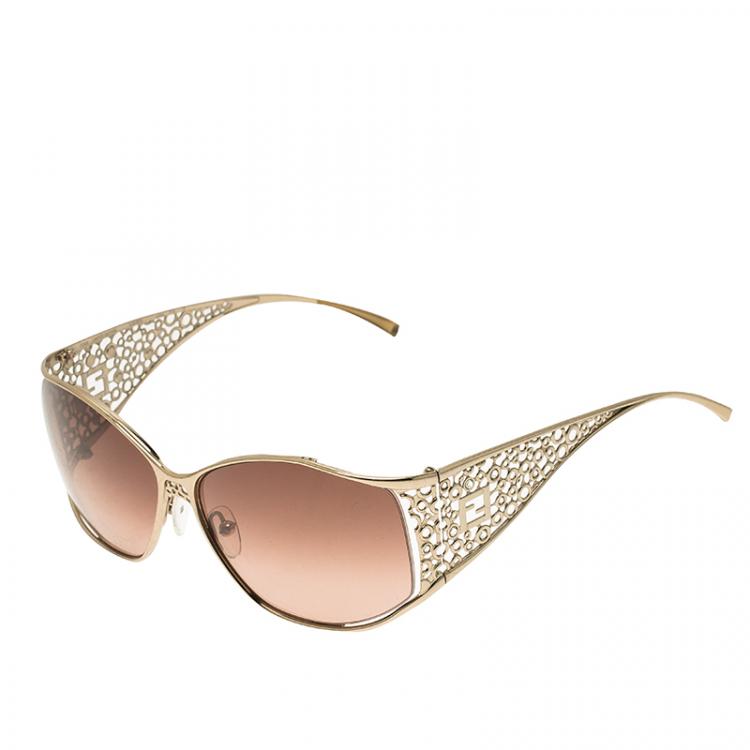 Pre Owned Fendi Gold FS5067 Limited Edition Sunglasses