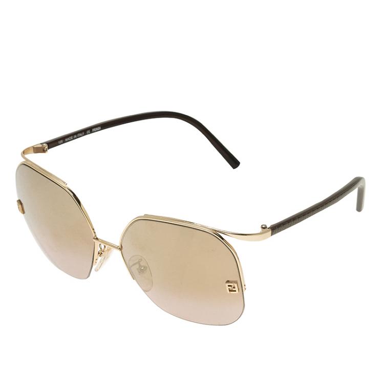Pre Owned Fendi Gold and Brown FS5062 Oversized Square Sunglasses