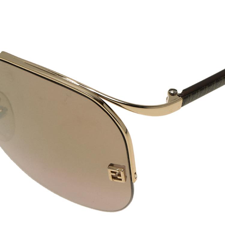 Pre Owned Fendi Gold and Brown FS5062 Oversized Square Sunglasses