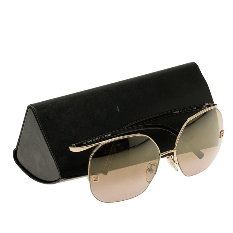 Pre Owned Fendi Gold and Brown FS5062 Oversized Square Sunglasses