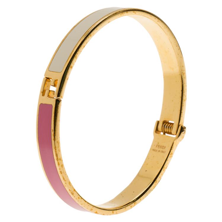 Pre Owned Fendi The Fendista Enamel and Gold Tone Metal Bracelet