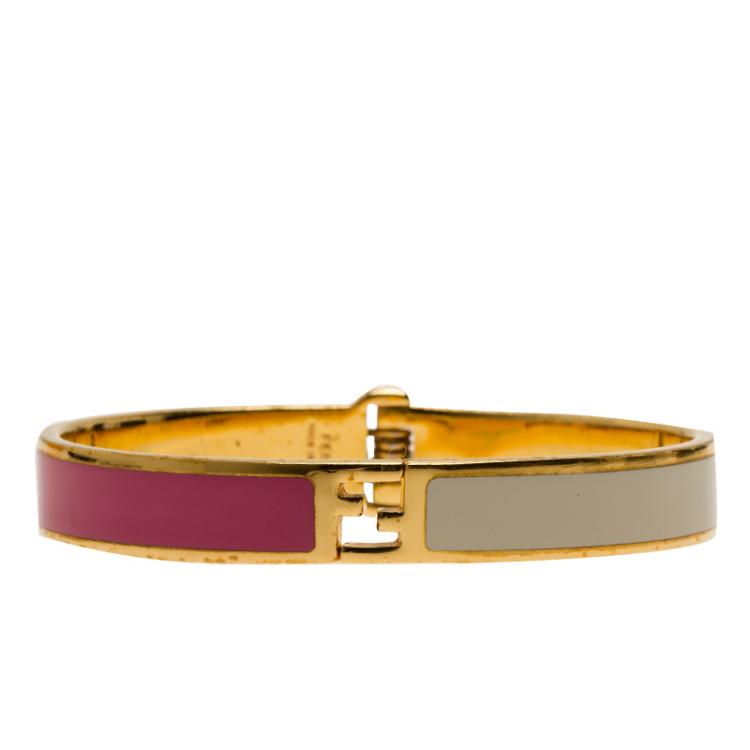 Pre Owned Fendi The Fendista Enamel and Gold Tone Metal Bracelet