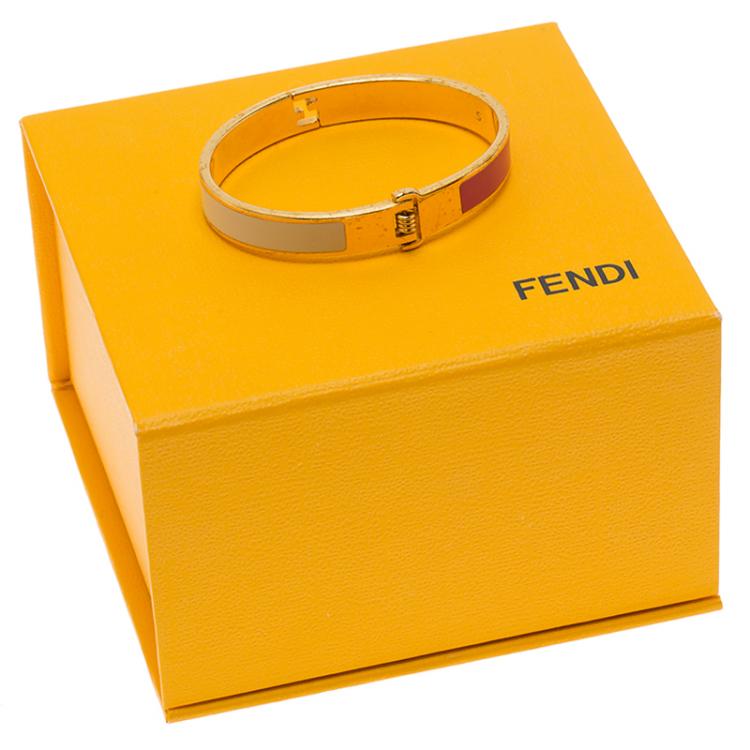 Pre Owned Fendi The Fendista Enamel and Gold Tone Metal Bracelet