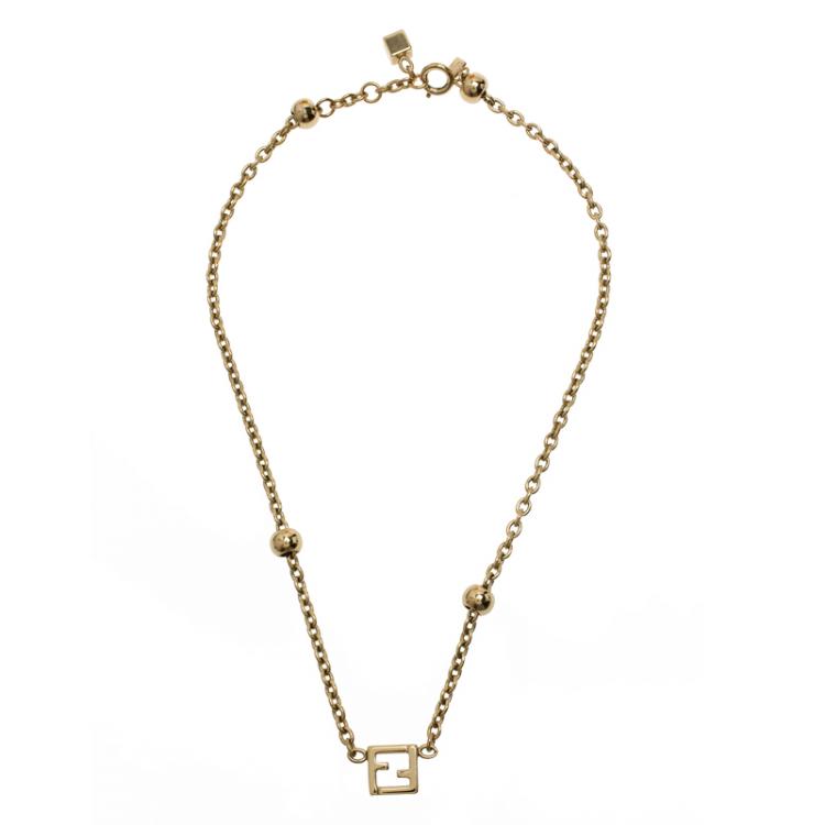 Pre Owned Fendi Logo Silver Tone Necklace