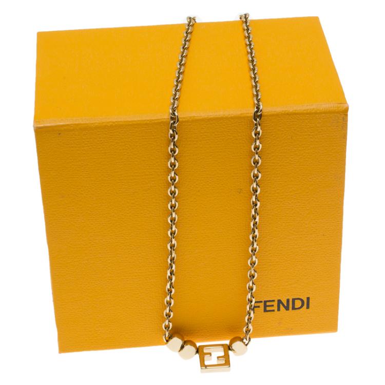 Pre Owned Fendi Logo Silver Tone Necklace