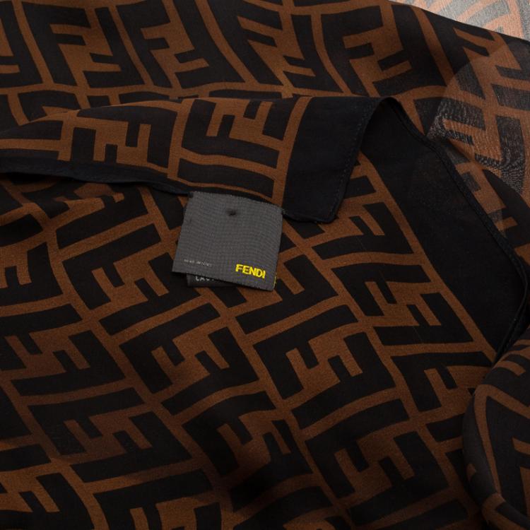 Pre Owned Fendi Brown Zucca Silk Stole