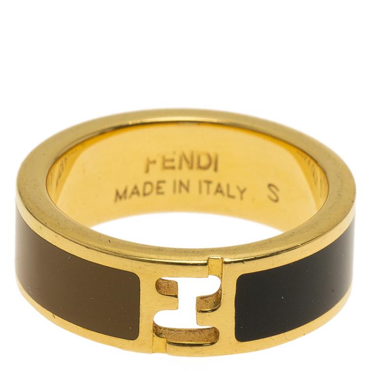 Pre Owned Fendi The Fendista Enamel and Gold Tone Ring 