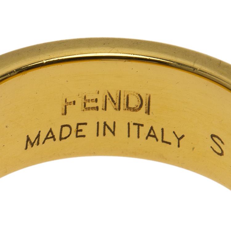 Pre Owned Fendi The Fendista Enamel and Gold Tone Ring 