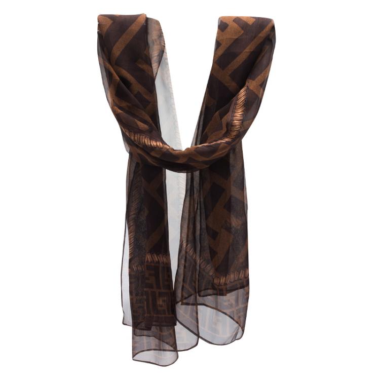 Pre Owned Fendi Brown Zucca Silk Stole