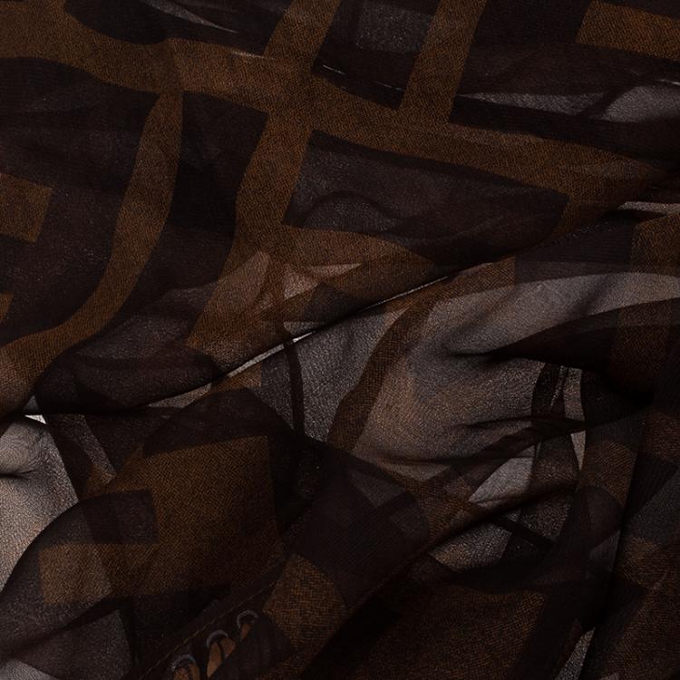 Pre Owned Fendi Brown Zucca Silk Stole