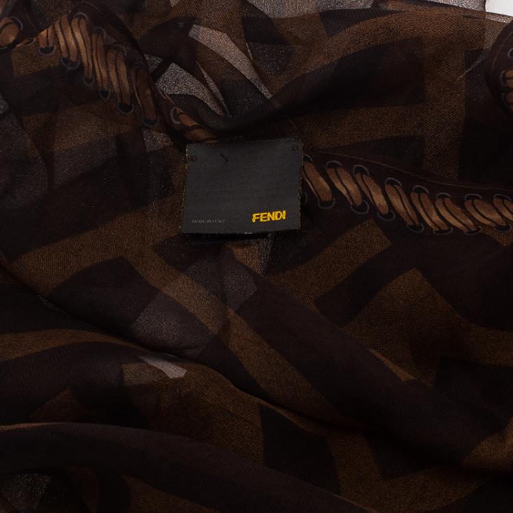 Pre Owned Fendi Brown Zucca Silk Stole