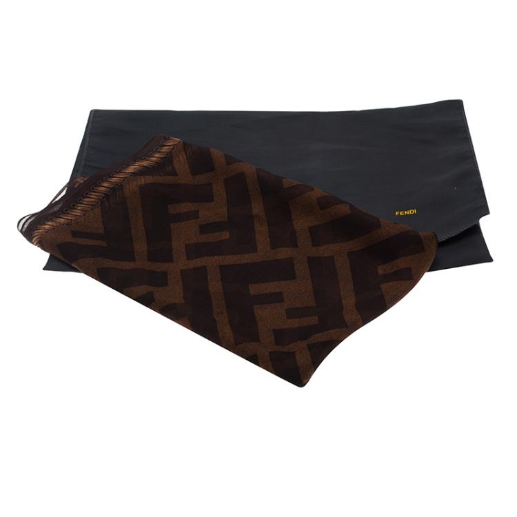 Pre Owned Fendi Brown Zucca Silk Stole