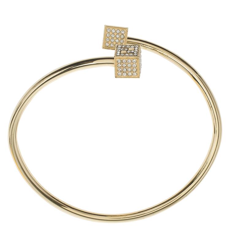 Pre Owned Fendi Crystal FF Cube Gold Tone Cuff Bracelet