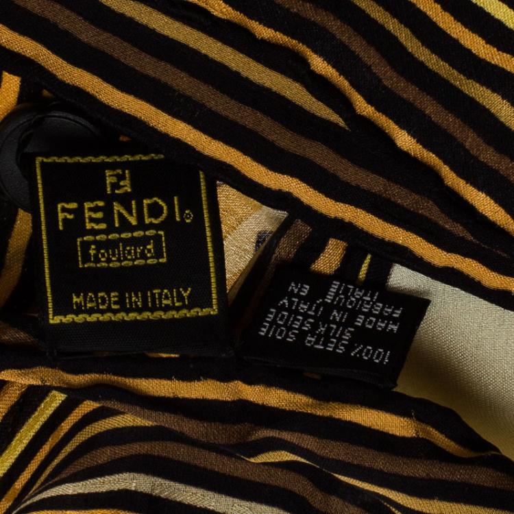 Pre Owned Fendi Brown Printed Silk Square Scarf