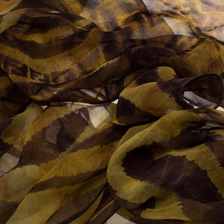 Pre Owned Fendi Brown Animal Print Zucca Silk Scarf