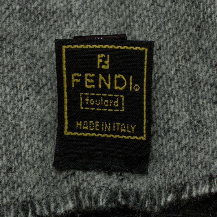 Pre Owned Fendi Grey Angora and Wool Blend Stole