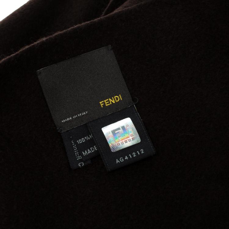Pre Owned Fendi Brown Cashmere Fur Trim Scarf