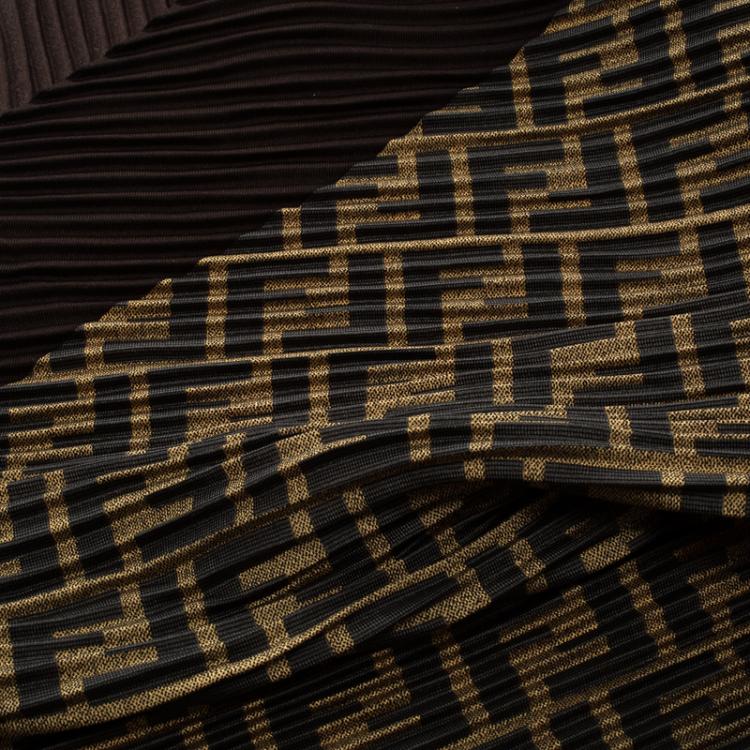 Pre Owned Fendi Brown Zucca Printed Plisse Silk Diamond Scarf