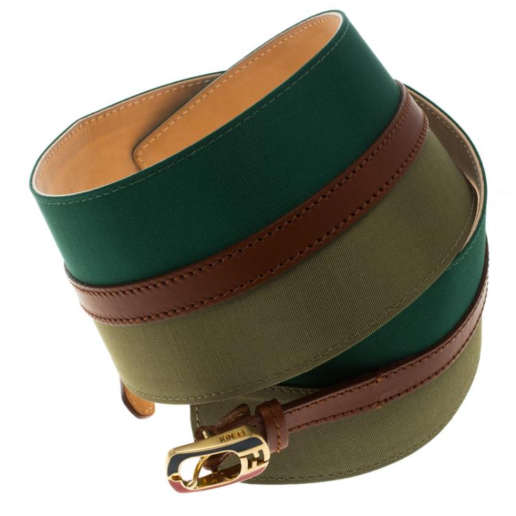 Pre Owned Fendi Chameleon Fabric and Leather High Waist Belt 75 CM