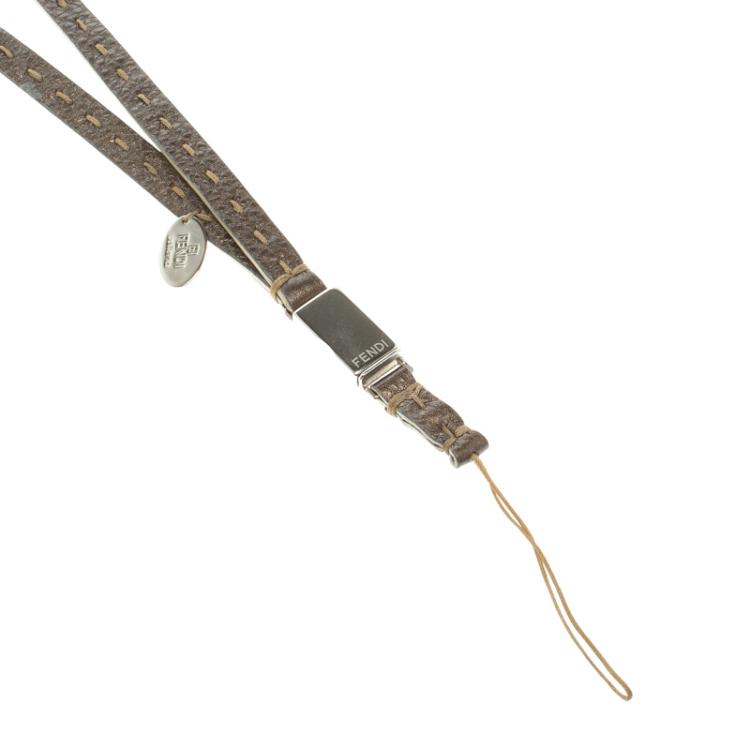 Pre Owned Fendi Bronze Leather Selleria Phone Strap