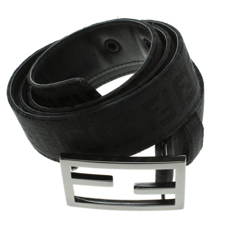 Pre Owned Fendi Black Zucca Fabric FF Buckle Belt 95 CM