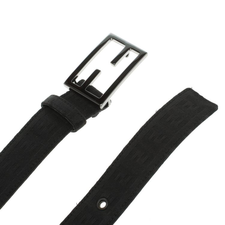 Pre Owned Fendi Black Zucca Fabric FF Buckle Belt 95 CM