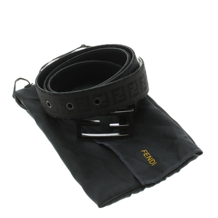 Pre Owned Fendi Black Zucca Fabric FF Buckle Belt 95 CM