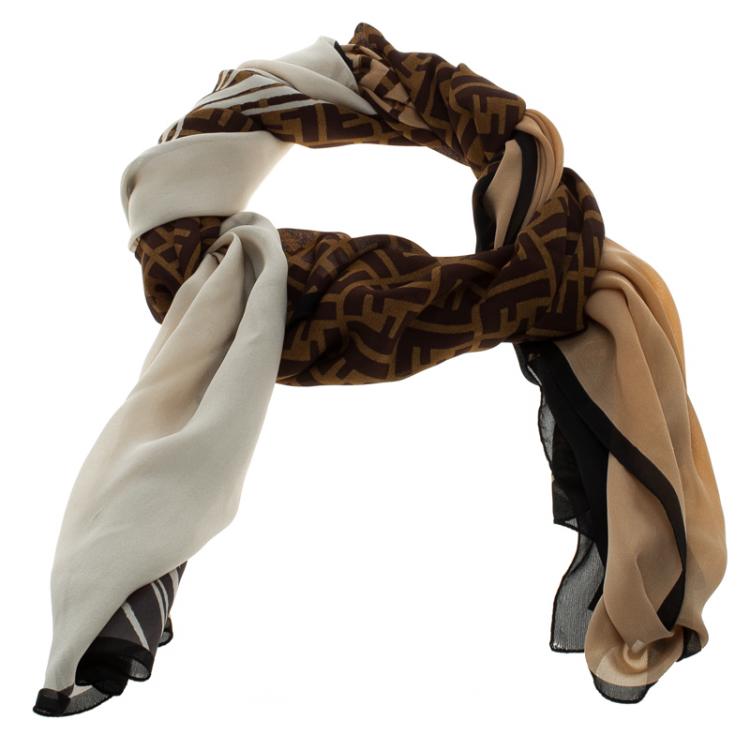 Pre Owned Fendi Brown Zucca Print Silk Stole