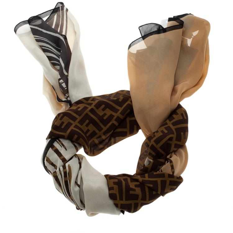 Pre Owned Fendi Brown Zucca Print Silk Stole