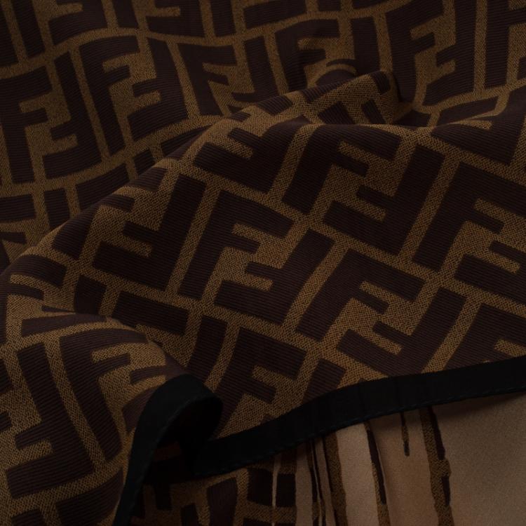 Pre Owned Fendi Brown Zucca Print Silk Stole