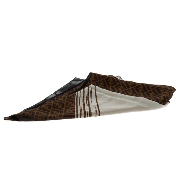 Pre Owned Fendi Brown Zucca Print Silk Stole
