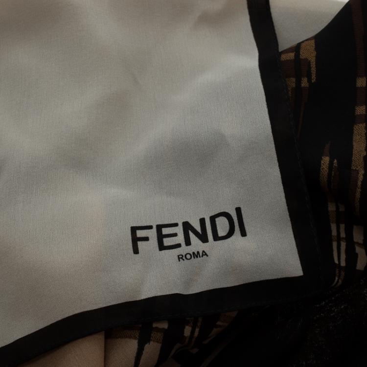 Pre Owned Fendi Brown Zucca Print Silk Stole