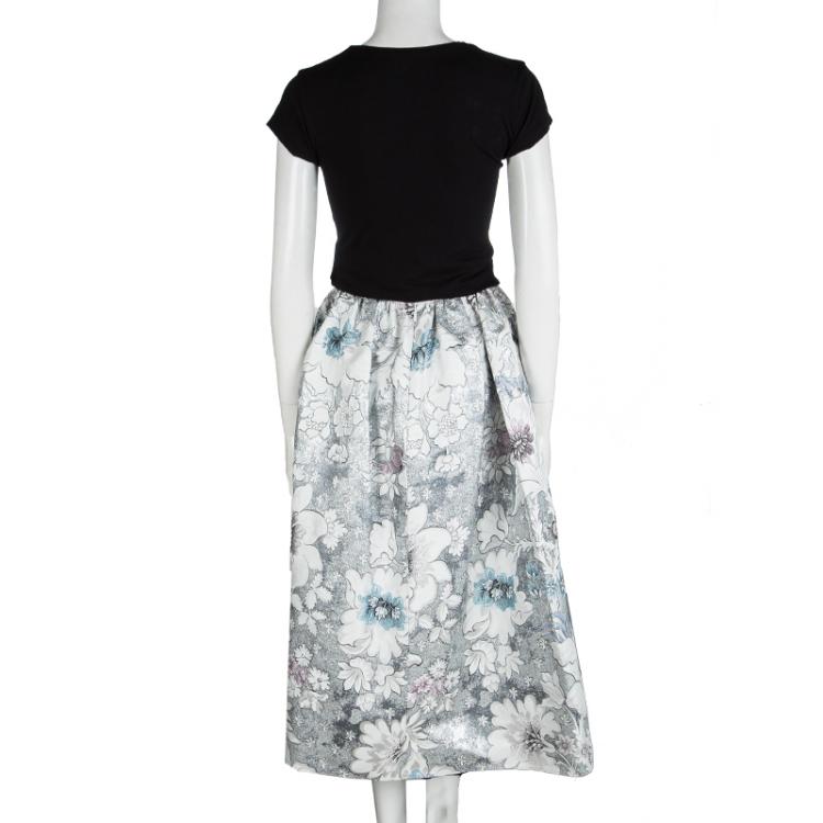 Pre Owned Fendi Floral Metallic Brocade Gathered Midi Skirt S