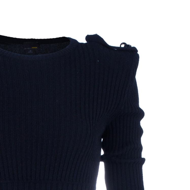 Pre Owned Fendi Black Rib Knit Sweater Dress M