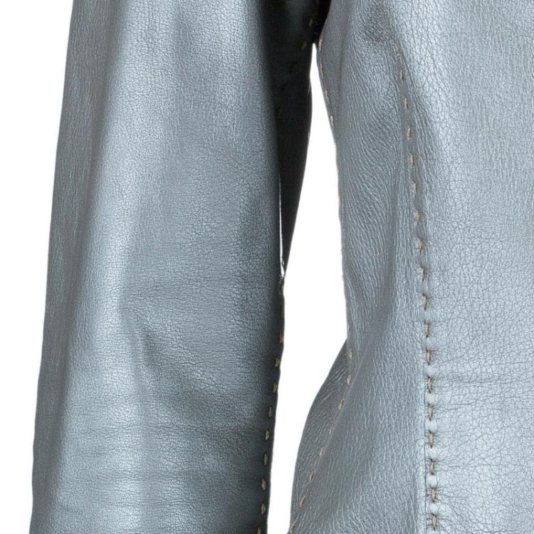 Pre Owned Fendi Metallic Grey Leather Blazer L