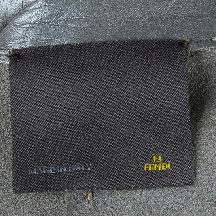 Pre Owned Fendi Metallic Grey Leather Blazer L