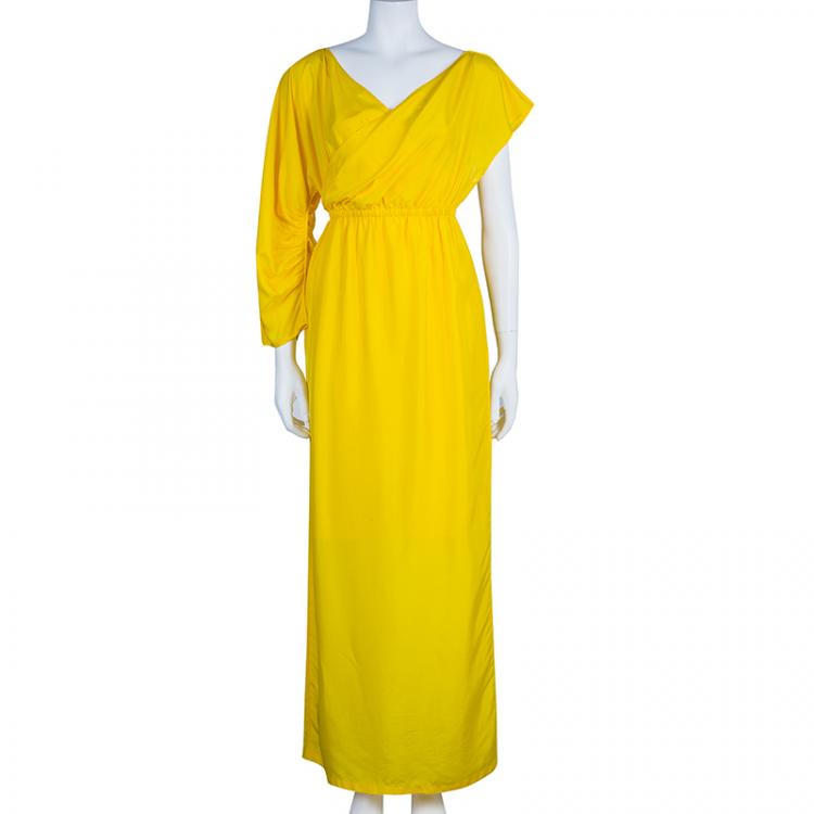 Pre Owned Fendi Canary Yellow Draped Long Dress S