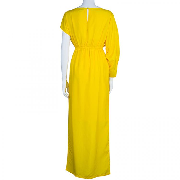 Pre Owned Fendi Canary Yellow Draped Long Dress S