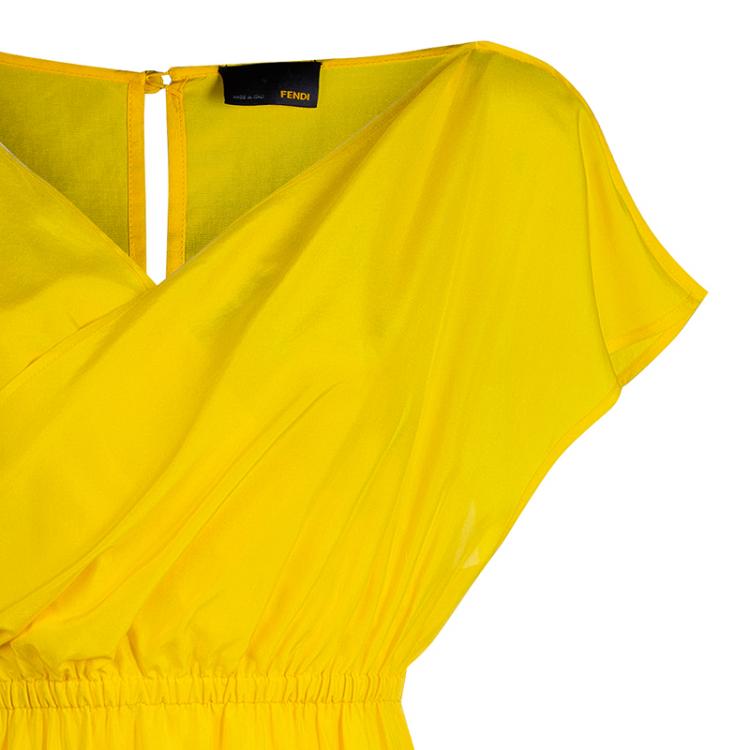 Pre Owned Fendi Canary Yellow Draped Long Dress S