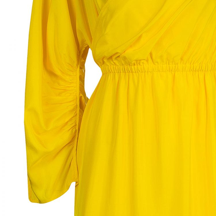 Pre Owned Fendi Canary Yellow Draped Long Dress S