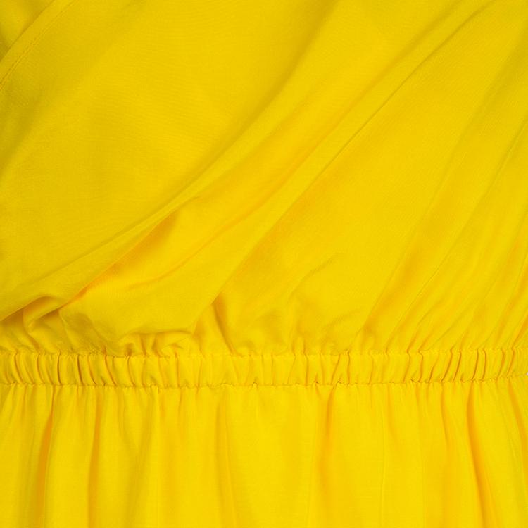 Pre Owned Fendi Canary Yellow Draped Long Dress S