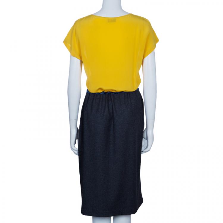 Pre Owned Fendi Yellow/Grey Colorblock Dress S